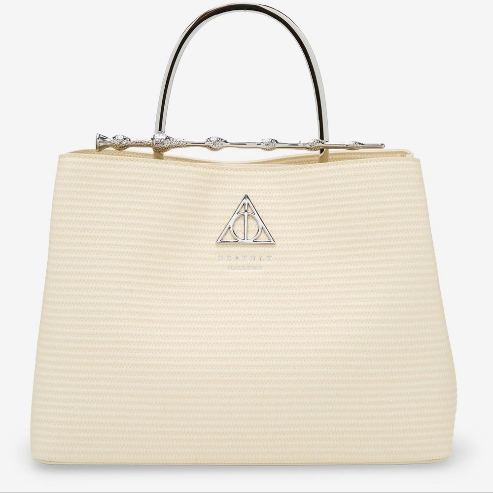 Loungefly Harry Potter Deathly Hallows Elder Wand Raffia Texture Cream Handbag